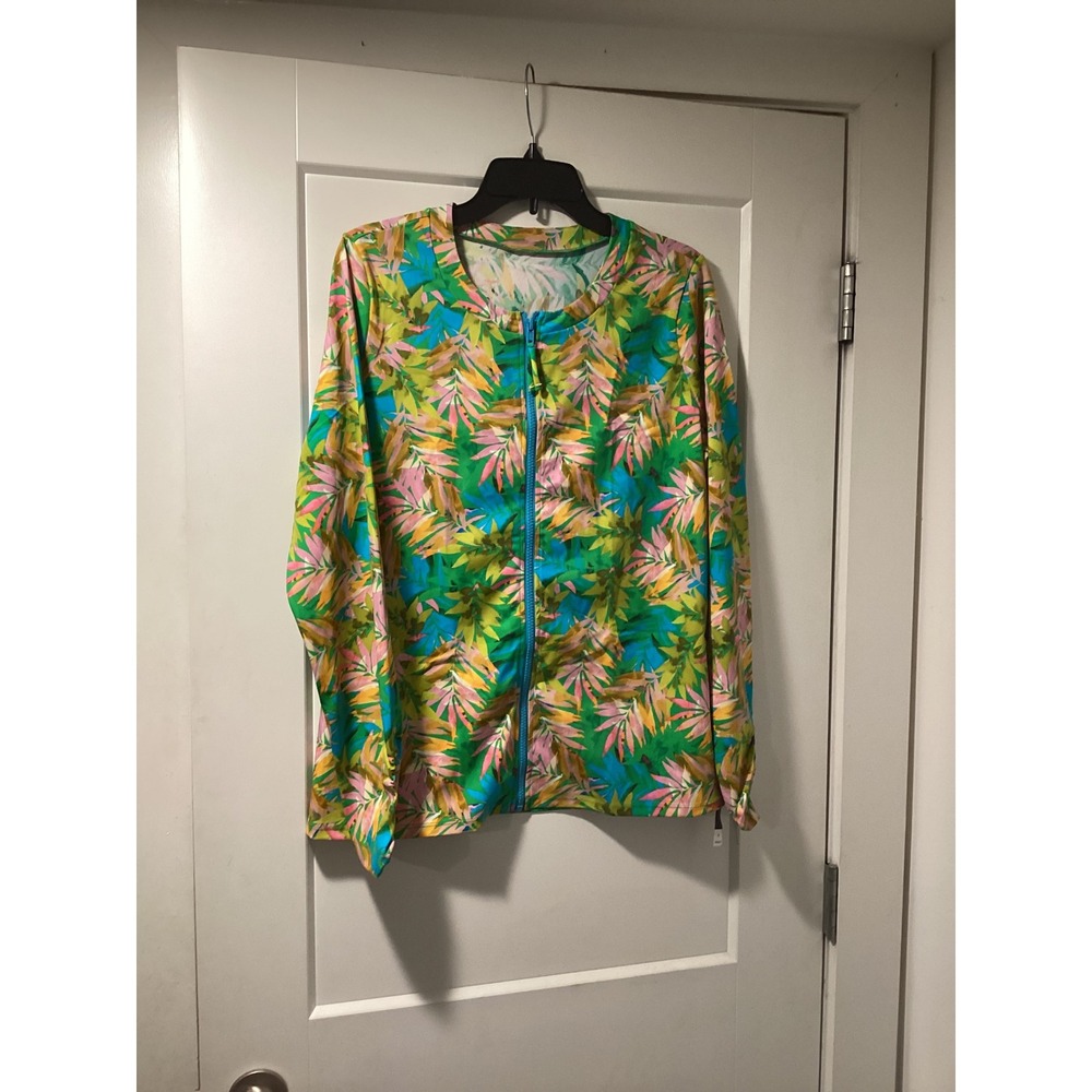 Kim Gravel x Swimsuits For All Rash Guard Caribbean Palms Zip Front Top 20W NEW